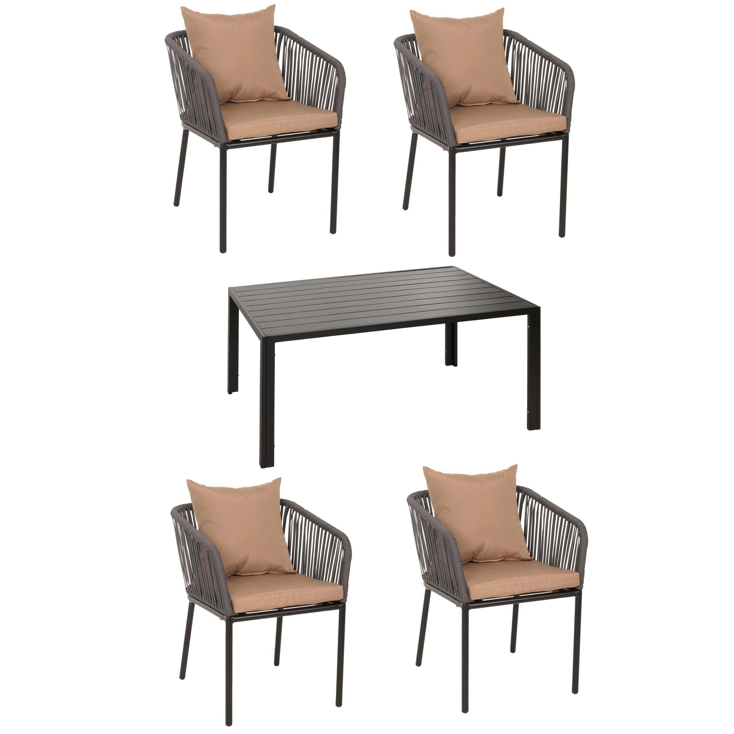 GARTENGARNITUR Tisch+4xStuhl Anthrazit Taupe - Anthrazit, Metall - PROREGAL