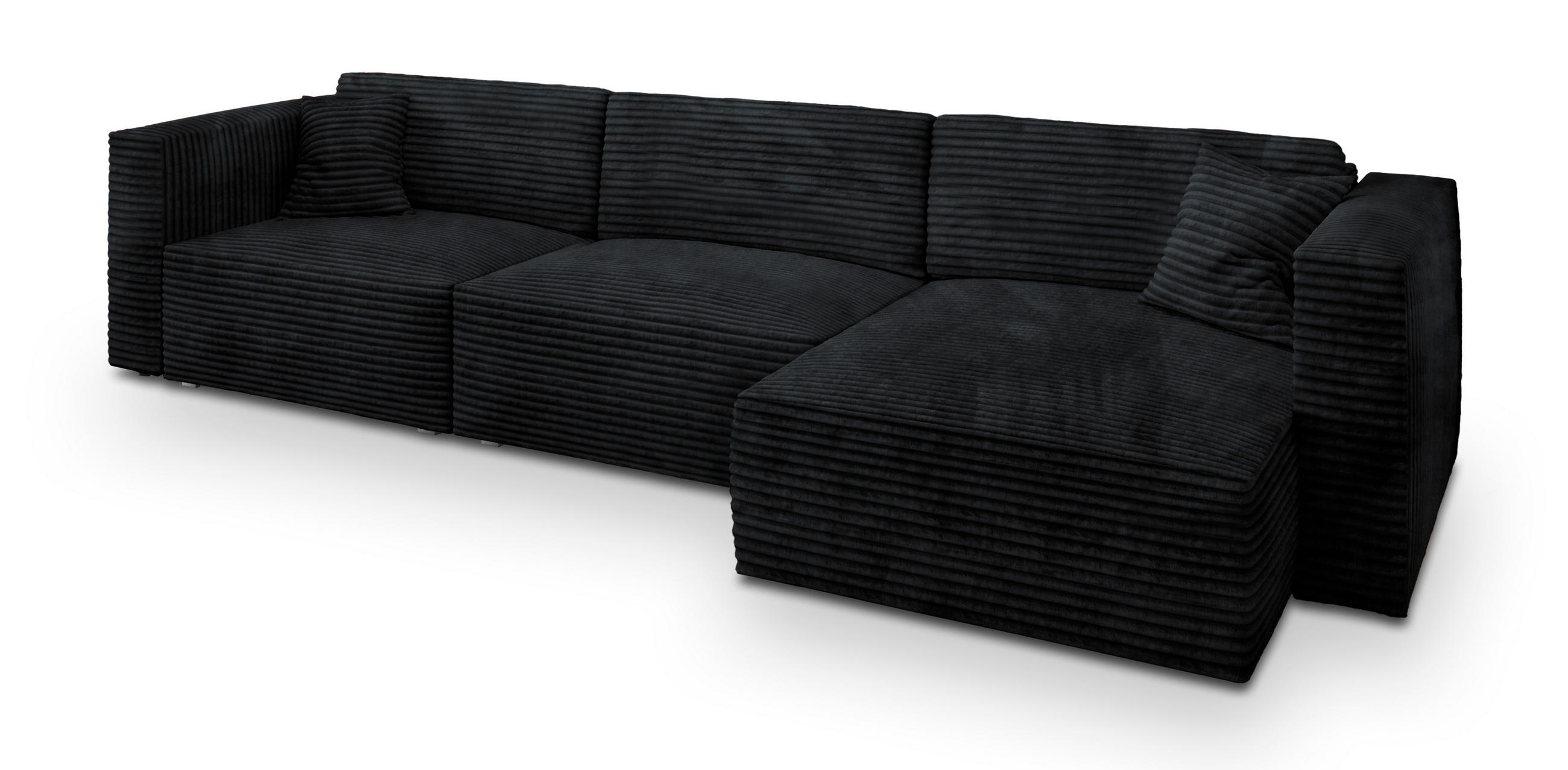 ECKSOFA TOLMO Schwarz Kordstoff mit Schlaffunktion - Schwarz, Holz (347/148cm) - MASSENO