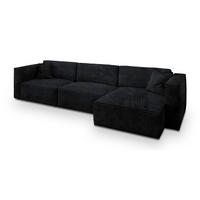 ECKSOFA TOLMO Schwarz Kordstoff mit Schlaffunktion - Schwarz, Holz (347/148cm) - MASSENO
