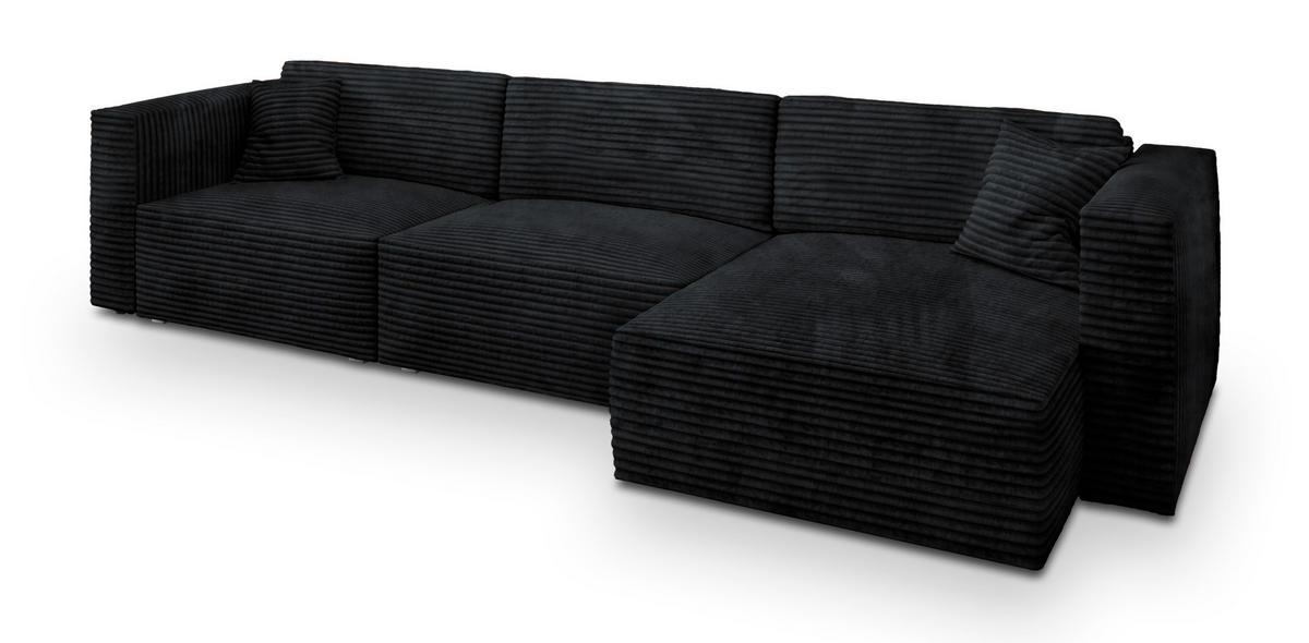 ECKSOFA TOLMO Schwarz Kordstoff mit Schlaffunktion - Schwarz, Holz (347/148cm) - MASSENO