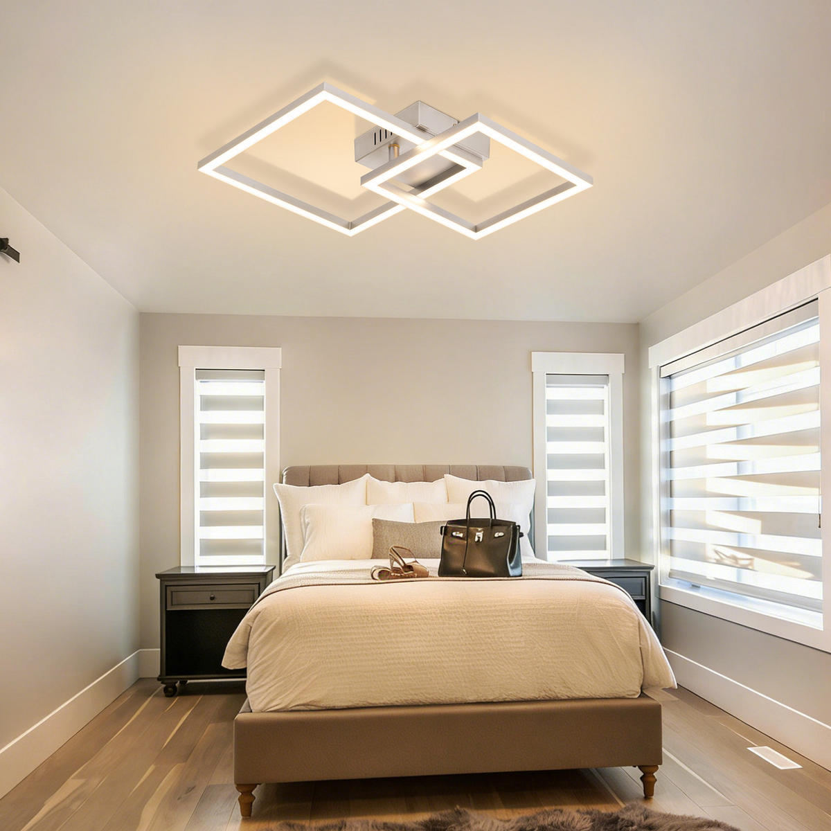 LED DECKENLEUCHTE Elwynne 34.5/34.5/6.7 cm - Silberfarben, Kunststoff (34.5/34.5/6.7cm) - ZMH