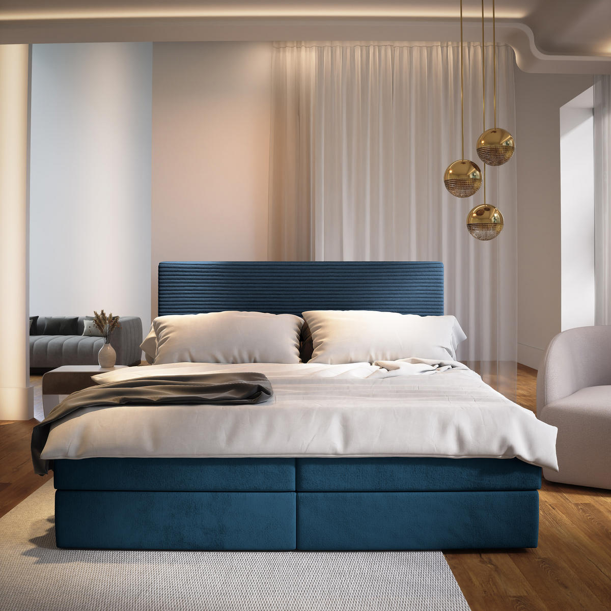 BOXBETT GIARRO 140x200 cm mit Matratze und Topper - Blau - Blau, Holz (140/200cm) - MASSENO