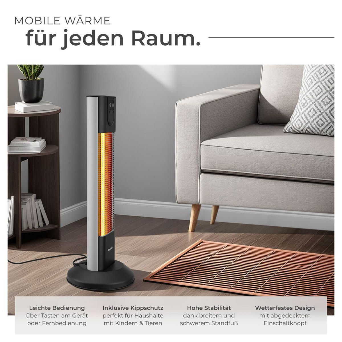 INFRAROTHEIZSTRAHLER Solaris Terra,29 x 29 x 76,5 cm,schwarz - Schwarz, Metall (29/76.5/29cm) - tectake