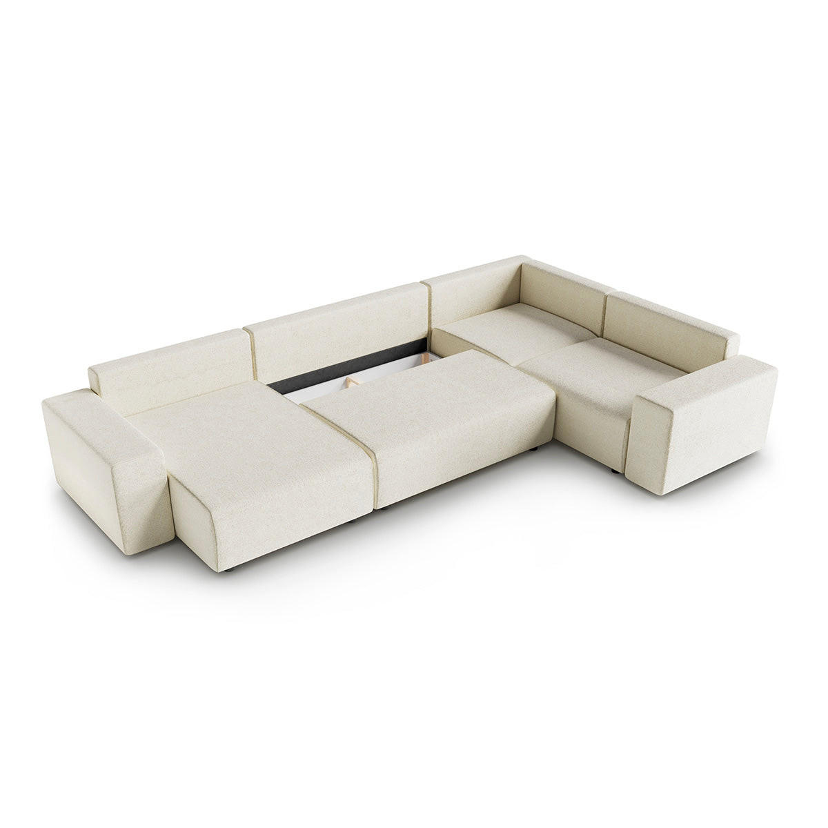 PANORAMASOFA Lorenzo 5 Sitzplätze Cremefarben - Weiß, Holz (378/85/236cm) - Petits-meubles