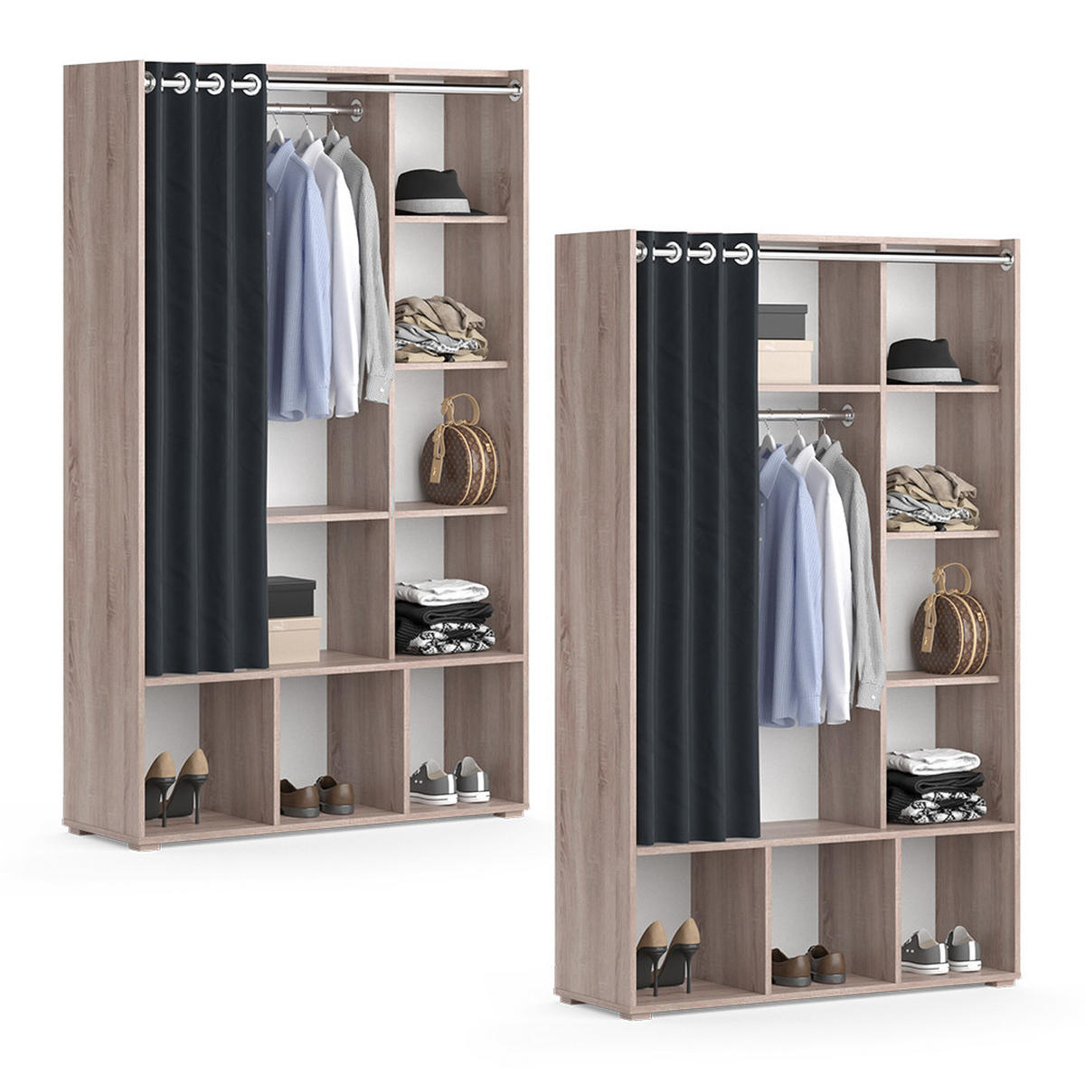 KLEIDERSCHRANK Luigi Sonoma 105.8 x 178.1 cm mit Vorhang-Kleiderstange - Sonoma Eiche, Holzwerkstoff (38/178.1/105.8cm) - Vicco