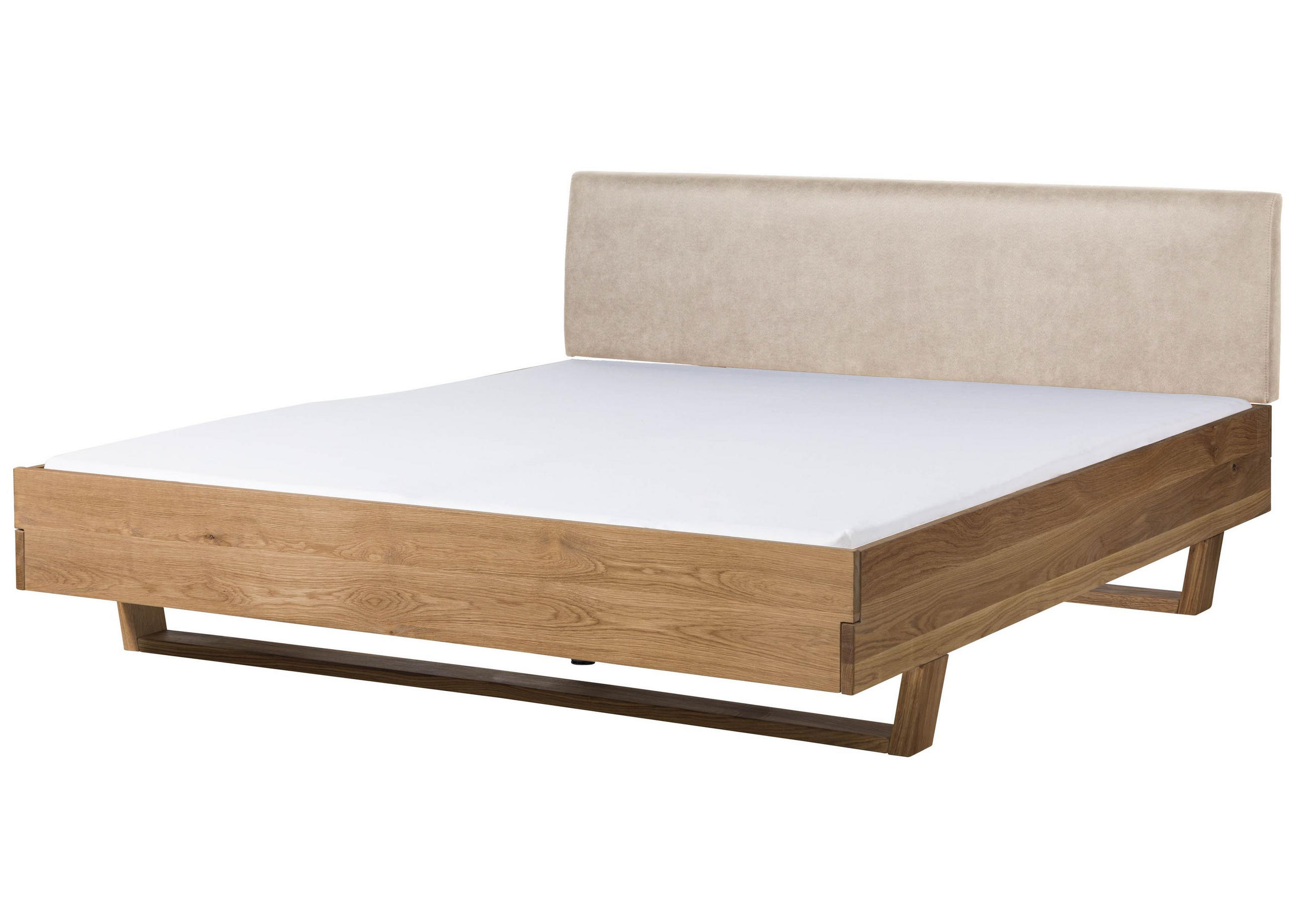 HOLZBETT Eiche 200x200x85 natur geölt, Kopfteil beige FICHTELBERG #128 - Beige/Dunkelbraun, Holz (200/200cm) - Massivmoebel24
