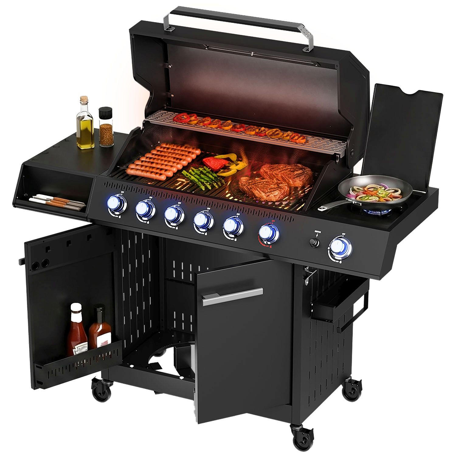 GASGRILL Tennessee Schwarz 6+1 - Schwarz, Metall (145/117/55cm) - Juskys