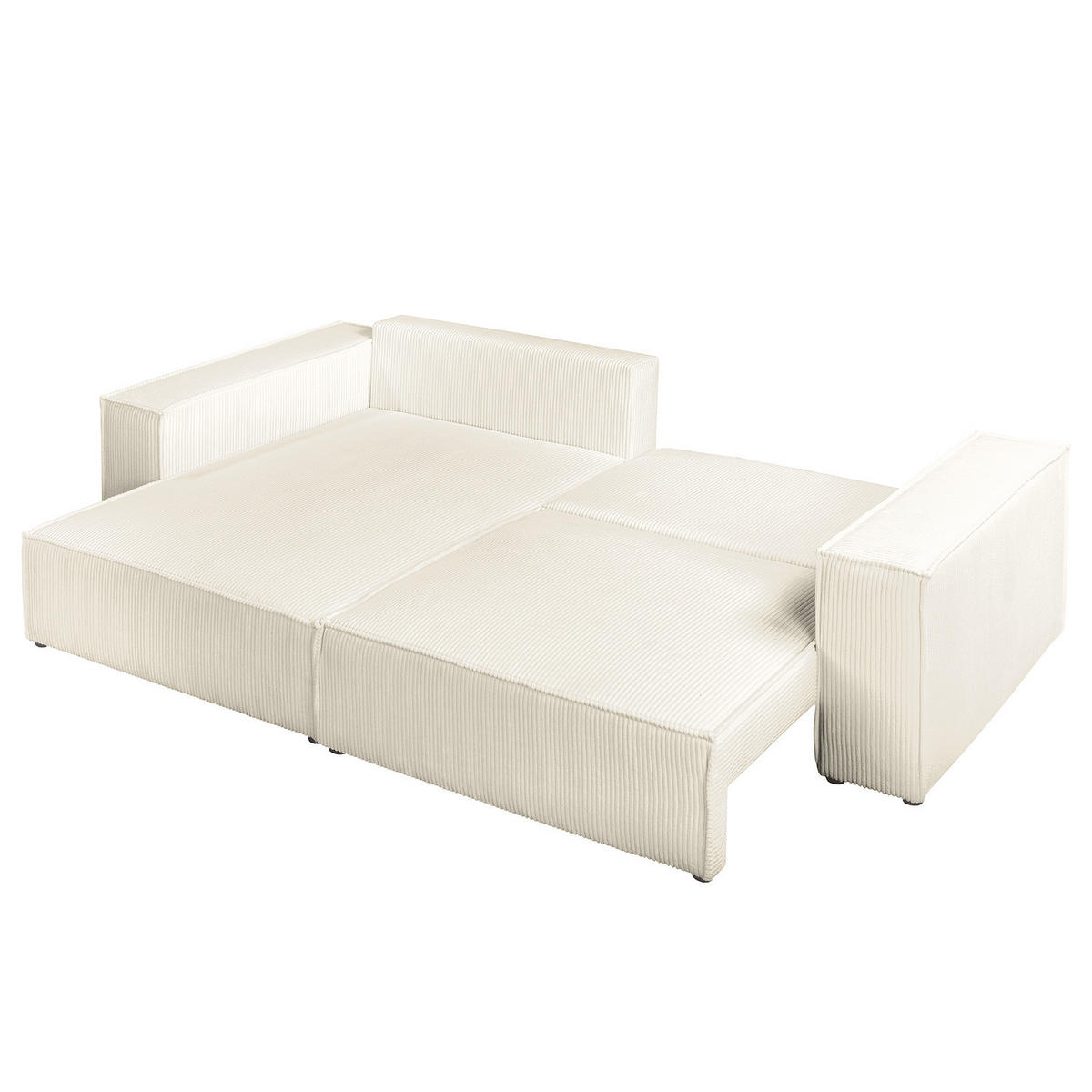 ECKSOFA mit Schlaffunktion - 255 cm - Creme/Schwarz, Kunststoff/Textil (255/148cm) - home24