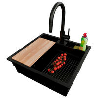 UNTERBAUSPÜLE GRANIT Bergen Pocket, 2-er set Schwarz 56/54 cm 1 Becken + Küchenarmatur 40/20 cm + Ablauf-Set + Küchenzubehörset ab 60er Unterschrank - Beige/Schwarz, Kunststoff (56/20/54cm) - Primagran