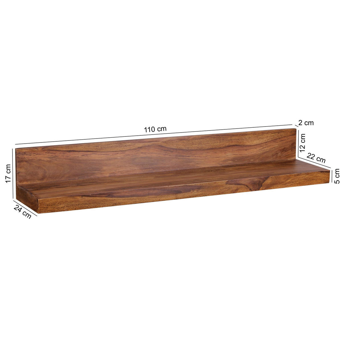 WANDREGAL MIJO Sheesham Holzregal - Sheeshamfarben, Holz (110/17/24cm) - tinkaro