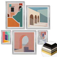 WANDBILDER 5er Set - 50x50 cm & 20x30 cm & 40x60 cm Silberner Rahmen - Farbenfrohe moderne Gebäude - Silberfarben, Kunststoff (40/60cm) - ArtPrintCave