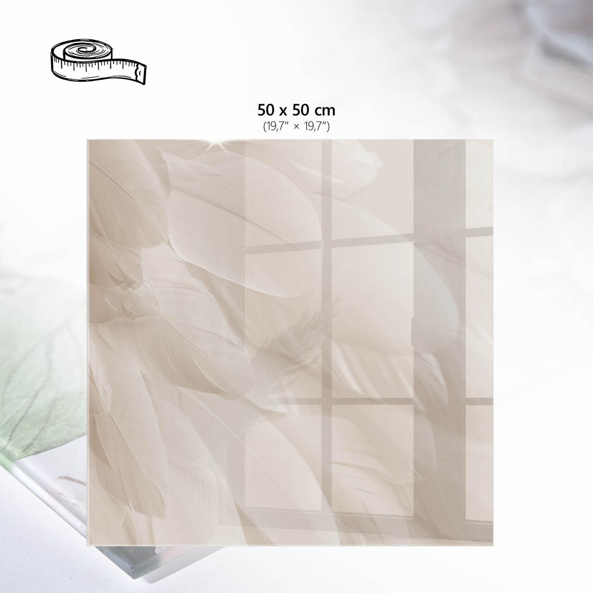 TISCHPLATTE 50x50 cm – Cremefarbene Federn - Braun, Glas (0.4/50/50cm) - Wallfluent