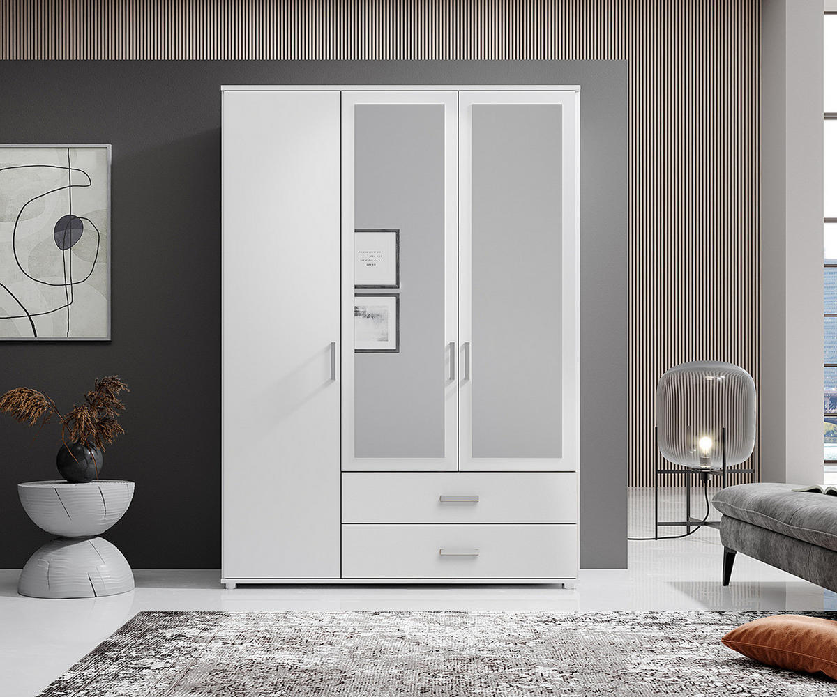 DREHTÜRENSCHRANK - Spanplatte - Silberfarben/Weiß, Holzwerkstoff/Kunststoff (125/190/51cm) - home24