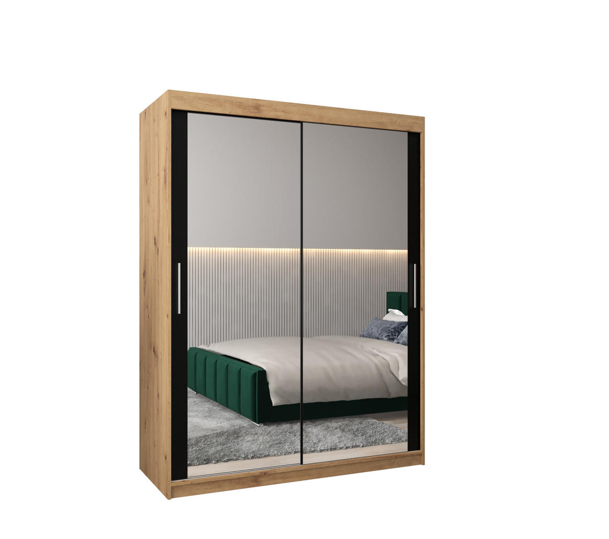 SCHWEBETÜRENSCHRANK 200/150/62 2-türig - Silberfarben/Schwarz, Holz/Kunststoff (150/200/62cm) - Abiks Möbel