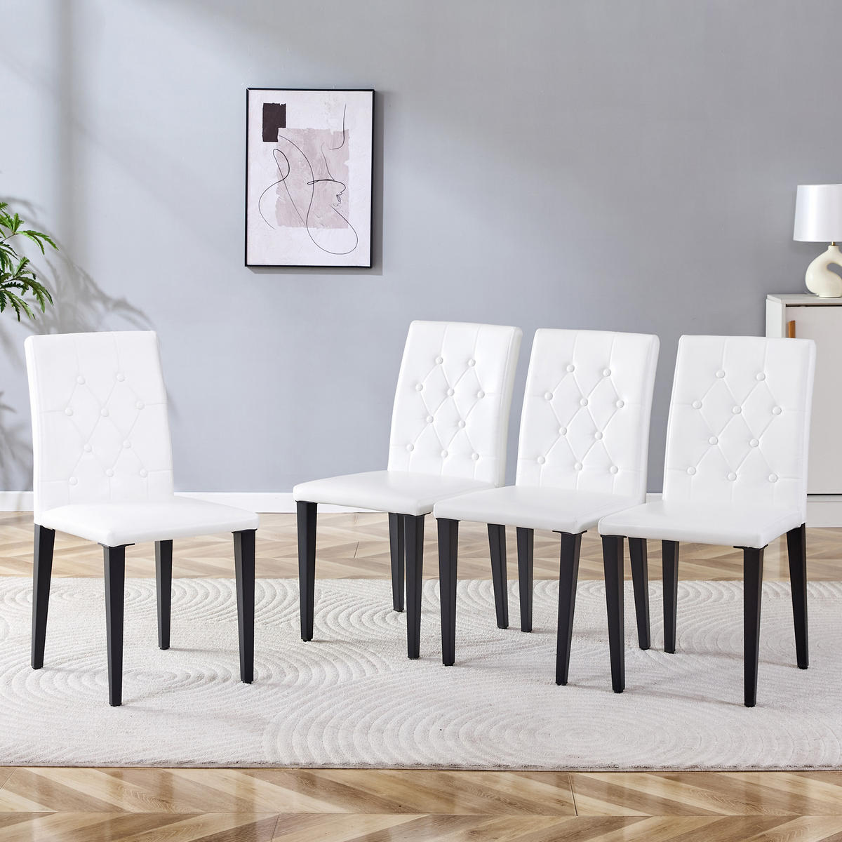 STUHL-SET DE-36651 4 Stück mit PU-Bezug und Metallbeinen Weiß - Weiß, Metall (46/89/42cm) - ComfortXL