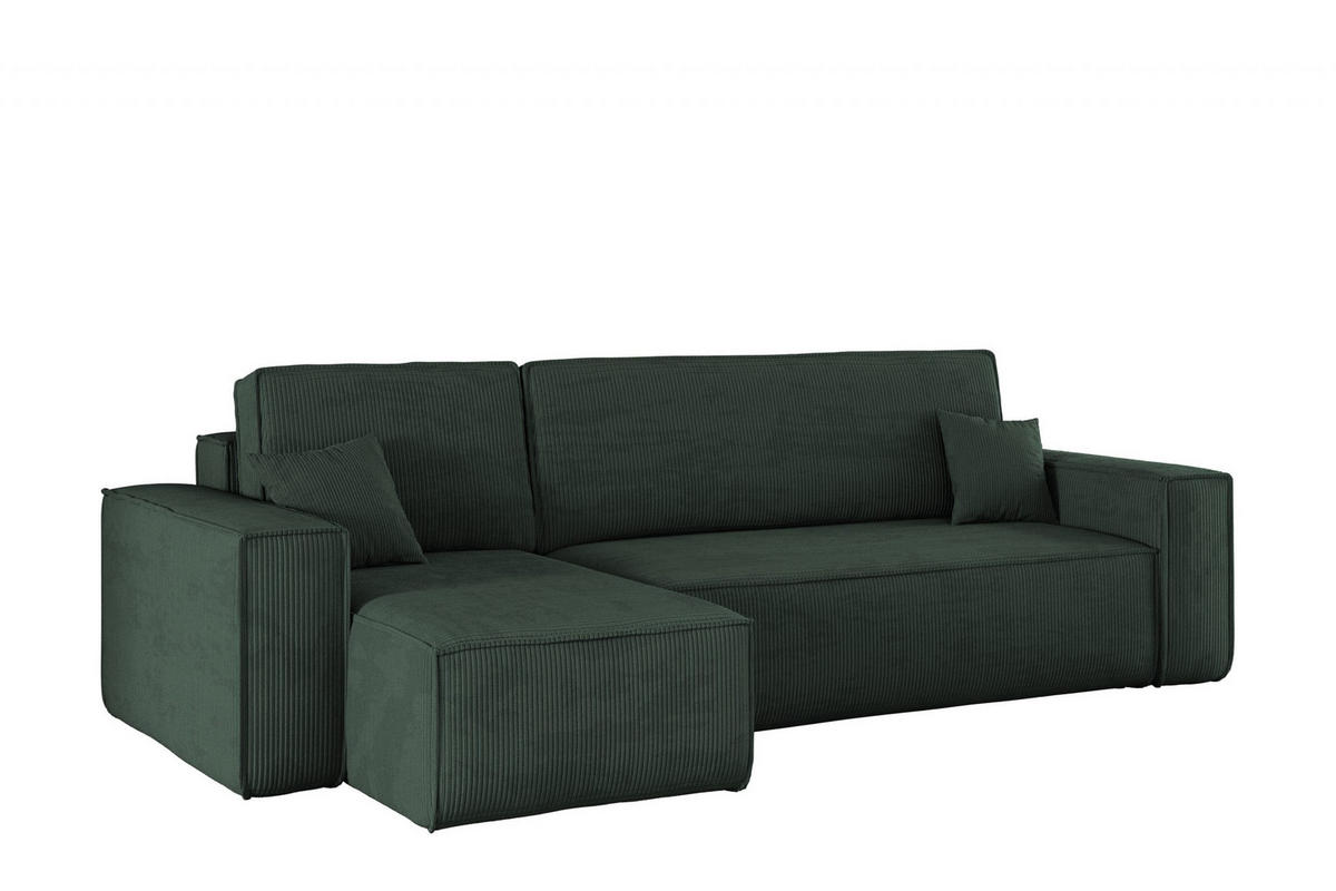 ECKSOFA Mit Schlaffunktion Und Bettkasten BEST Stoff Poso Dicker Cord Grün Links - Grün, Holz/Textil (142/244cm) - Kaiser Möbel