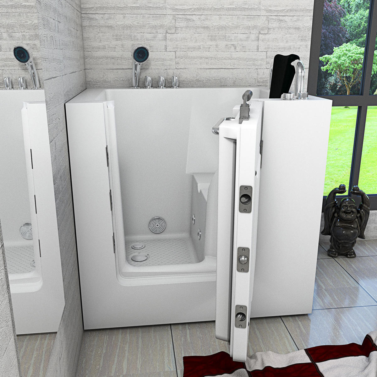 SITZWANNE Whirlpool mit Tür S02WP-TH-A-R - Weiß, Glas/Kunststoff (100/113/78cm) - AcquaVapore by Sandra Jentho