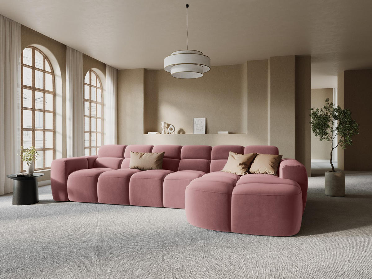 ECKSOFA rechts Lisa aus Samt lachs 4 Sitzplätze - Dunkelrosa, Textil (170/310cm) - Micadoni