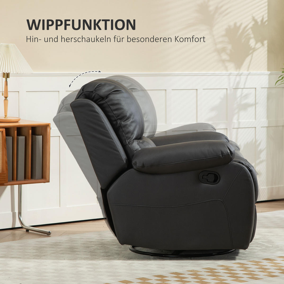 RELAXSESSEL Fernsehsessel mit Liegefunktion, Fußstütze für Wohnzimmer Schwarz - Schwarz, Textil/Metall (100/98/93cm) - HOMCOM