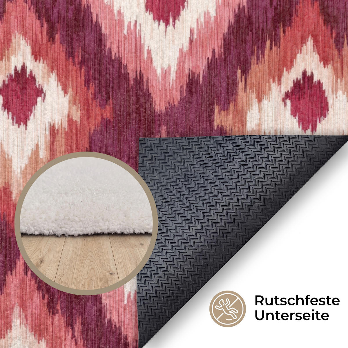KOBERCE - Diamantové tvary - Ružová - Vzor - Textúra - 180x120 cm - bordová, textil/plast (180/0.4cm) - OnlyWow