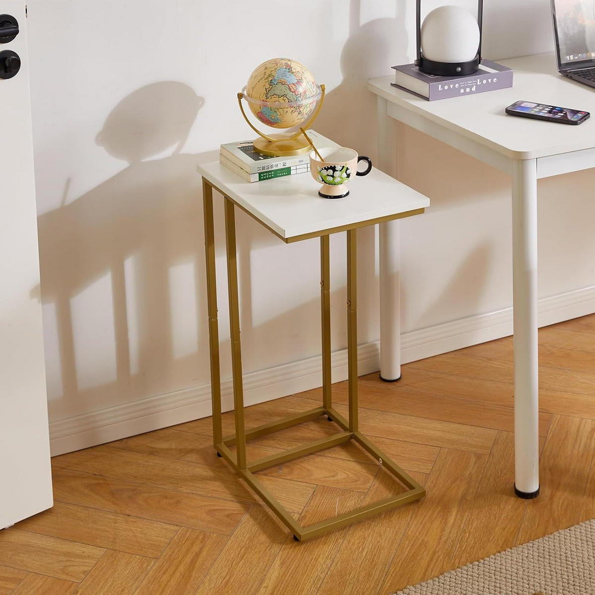 BEISTELLTISCH 2er-Set Weiß/Gold - Multicolor, Metall (40/30/63cm)