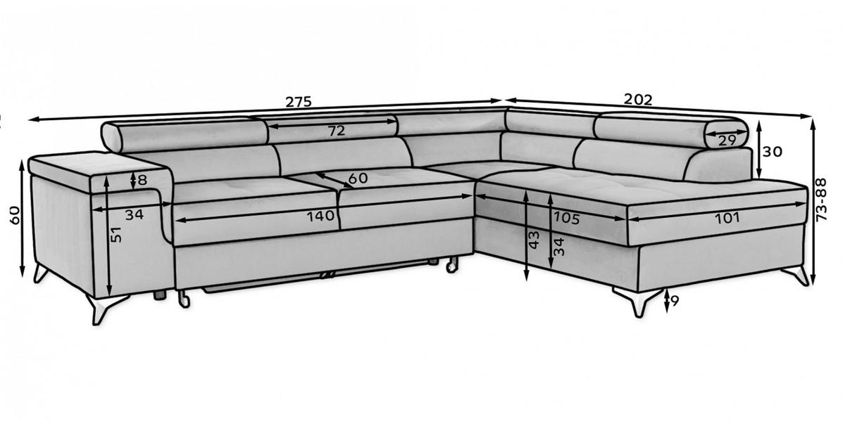 ECKSOFA mit Schlaffunktion und Bettkasten, pflegeleichter Monolith-Stoff - Chromfarben/Dunkelgrün, Textil/Metall (202/275cm) - Eltap