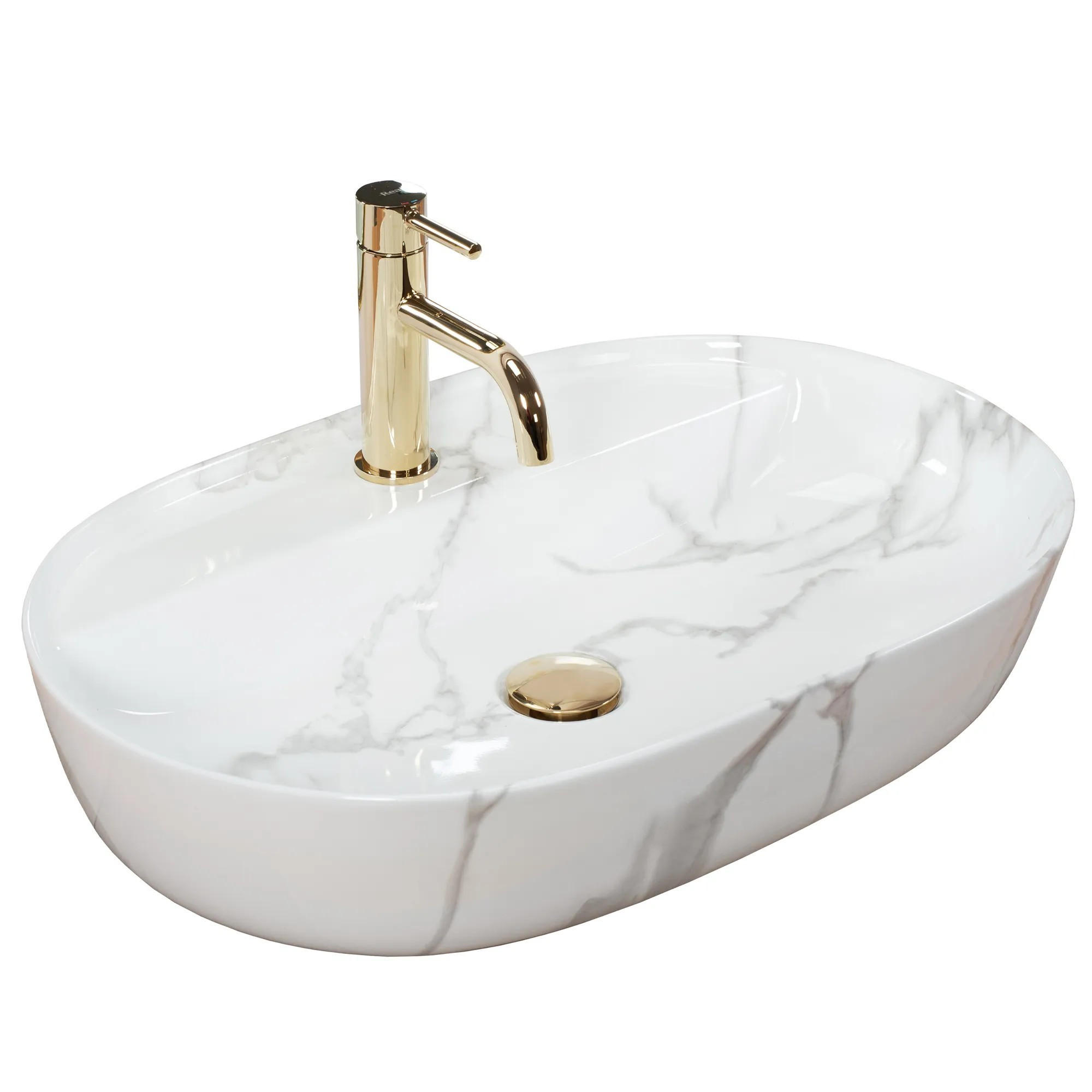 AUFSATZWASCHBECKEN Rea Aura 61 Marmo Shiny - Weiß, Keramik (41/13/60.5cm) - REA