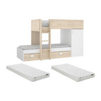 ECK-HOCHBETT modulierbar - 2 x 90 x 190 cm - mit Stauraum - Holzfarben & Weiß + Matratze - RICARDO - Naturfarben/Weiß, Holz (111/255cm) - Vente-Unique
