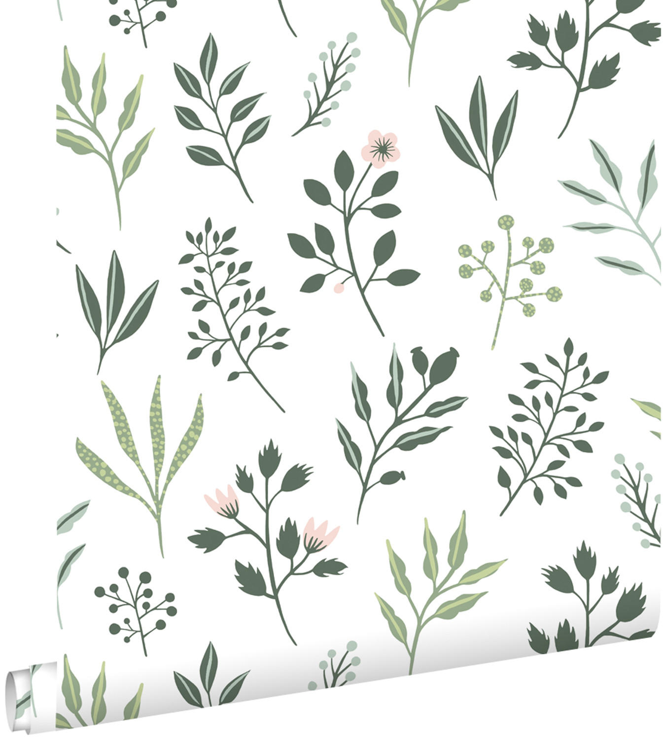 TAPETE Blumenmuster im skandinavischen Stil 53 cm x 10.05 m - Grün, Papier (53/1000cm) - ESTAhome