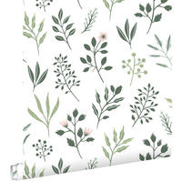 TAPETE Blumenmuster im skandinavischen Stil 53 cm x 10.05 m - Grün, Papier (53/1000cm) - ESTAhome