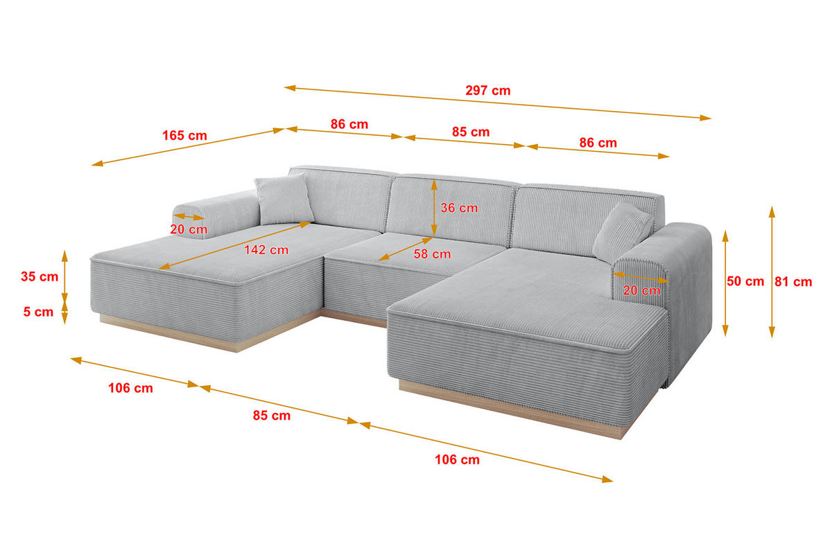 WOHNLANDSCHAFT IREA-U1 - 303x171x83 cm Grau - Hellgrau/Grau, Holzwerkstoff/Textil (303/83/171cm) - ALTDECOR