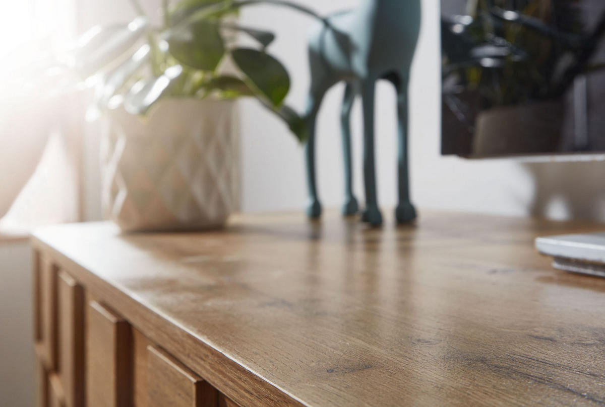 LOWBOARD Eiche-Dekor Modern Stil für 70-Zoll Fernseher - Braun, Eichenholz/Holz (160/51/40cm) - KADIMA DESIGN