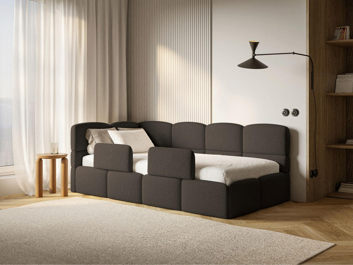 JUGENDBETT Cloudy links mit Matratze und Rausfallschutz Bouclé Braun - Braun, Kunststoff/Textil (90/200cm) - Selsey