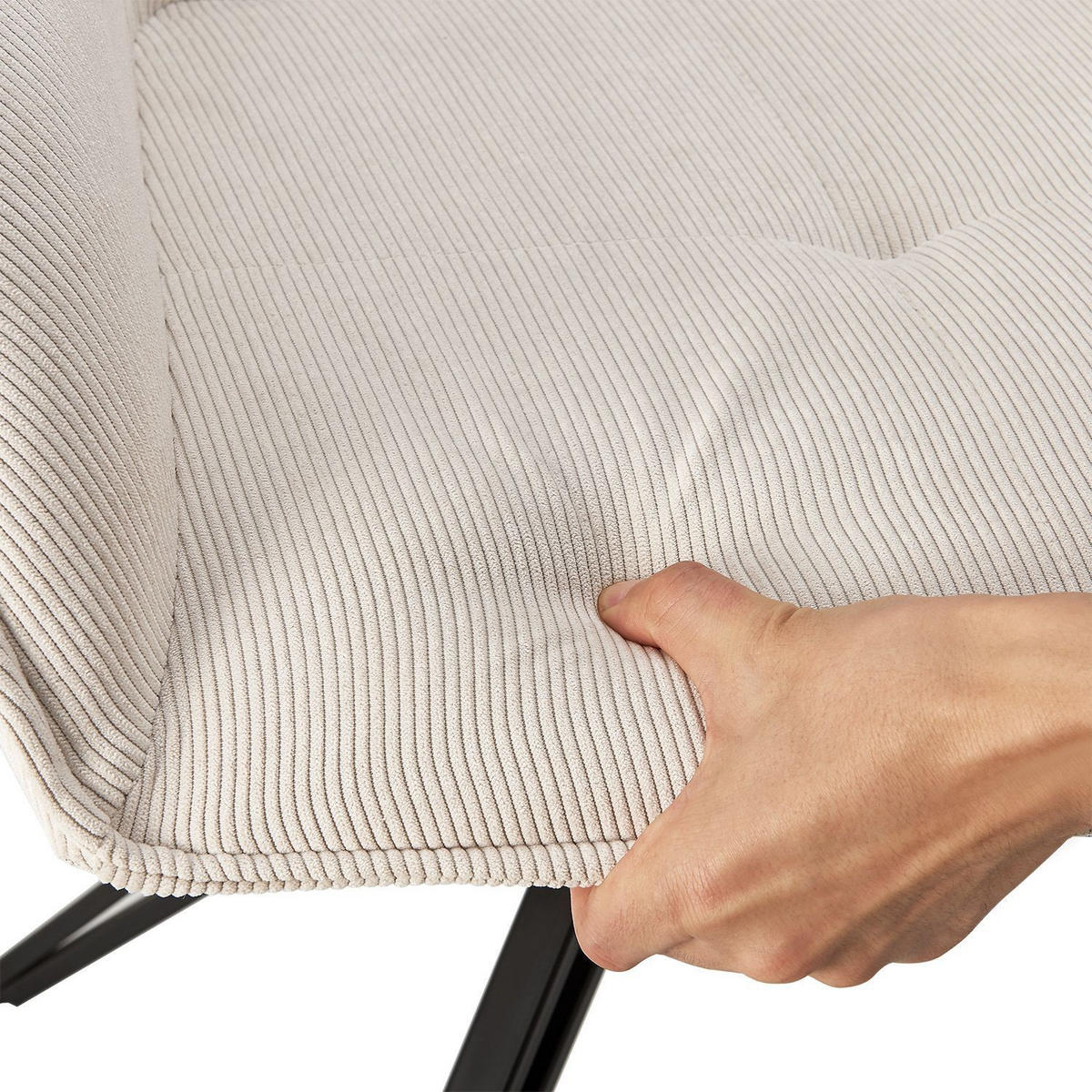 DREHSTUHL Clyde mit Armlehne cord beige (2er-Set) - Beige, Textil (57/85/61cm) - Juskys