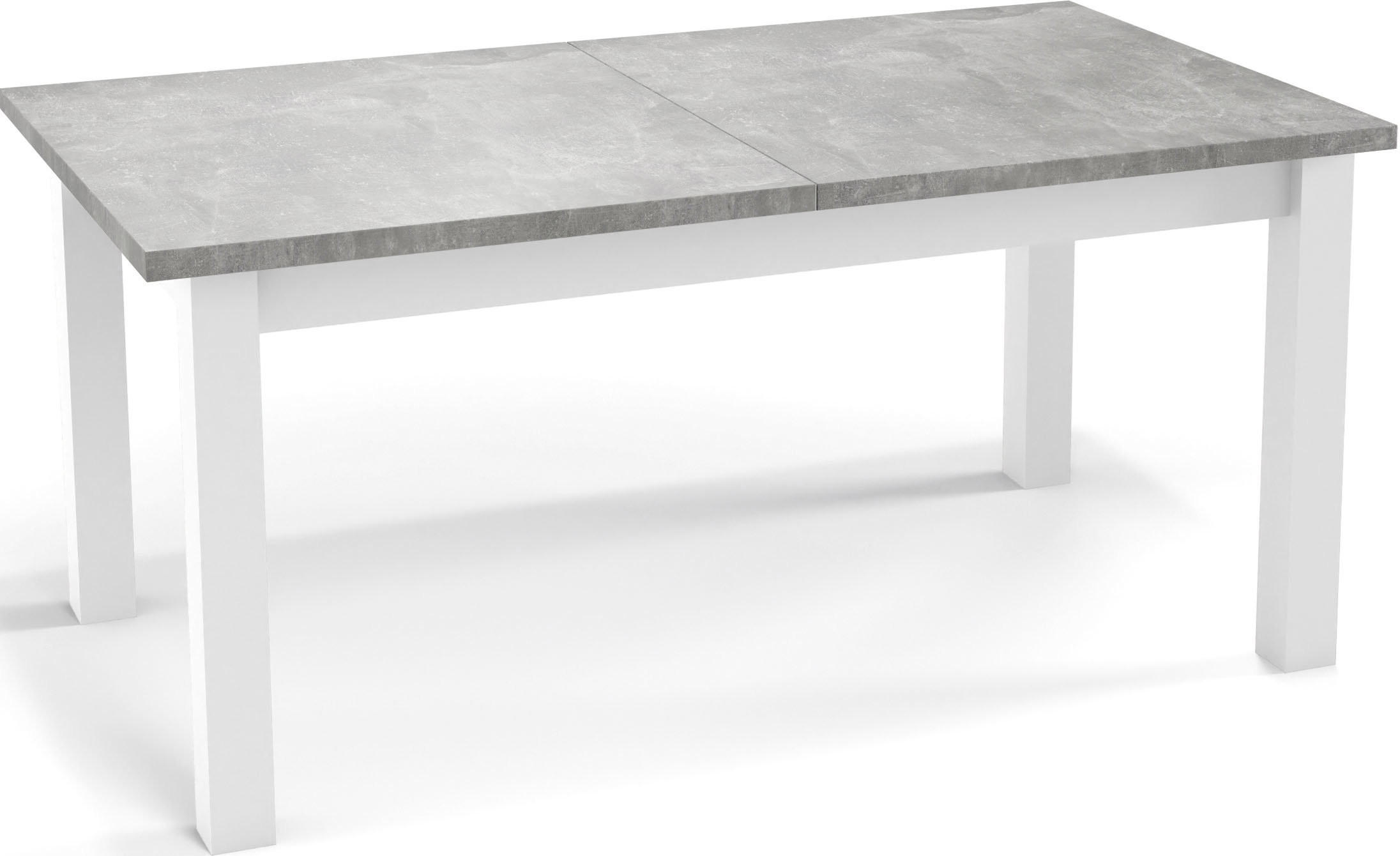 ESSTISCH Molly rechteckig ausziehbar, Grauer Beton 120-160/67/75 cm - Hellgrau/Weiß, Holz/Holzwerkstoff (67/160/75cm) - WFL GROUP