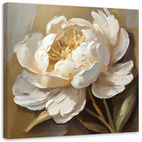 LEINWANDBILD Pfingstrose Creme wie handgemalt 50x50cm - Beige, Textil (50/50cm) - Feeby