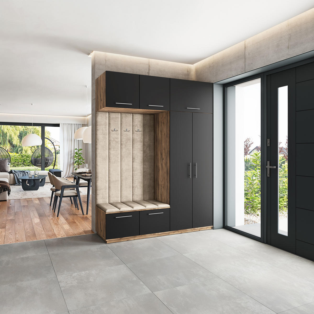 GARDEROBENSCHRANK REMA 180/240/60 cm Modern Eichefarben - Eichefarben/Schwarz, Holzwerkstoff (180/240/60cm) - MASSENO