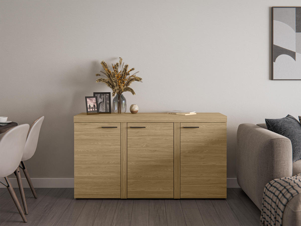 SIDEBOARD Spacoro 3D Geölte Eiche 148,8/82/40,3 cm – Wohnzimmer Kommode Stilvolle, Modern - Eichefarben, Holzwerkstoff/Kunststoff (149/82/40cm) - AX Living