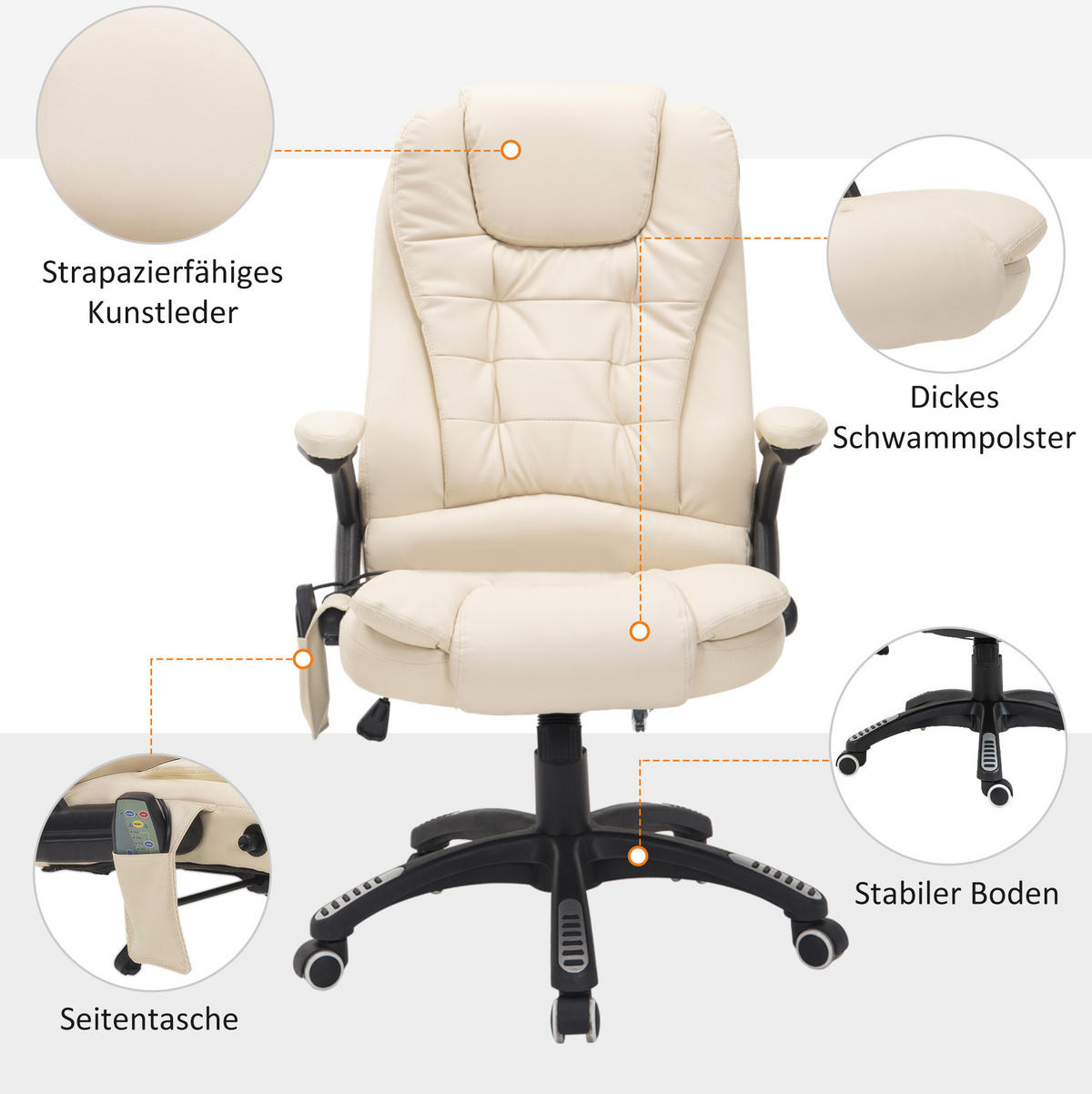 DREHSTUHL Beige mit Massagefunktion und Wärme, höhenverstellbar & drehbar,62/121/68 cm - Beige, Kunststoff (68/121/62cm) - Flora Grace