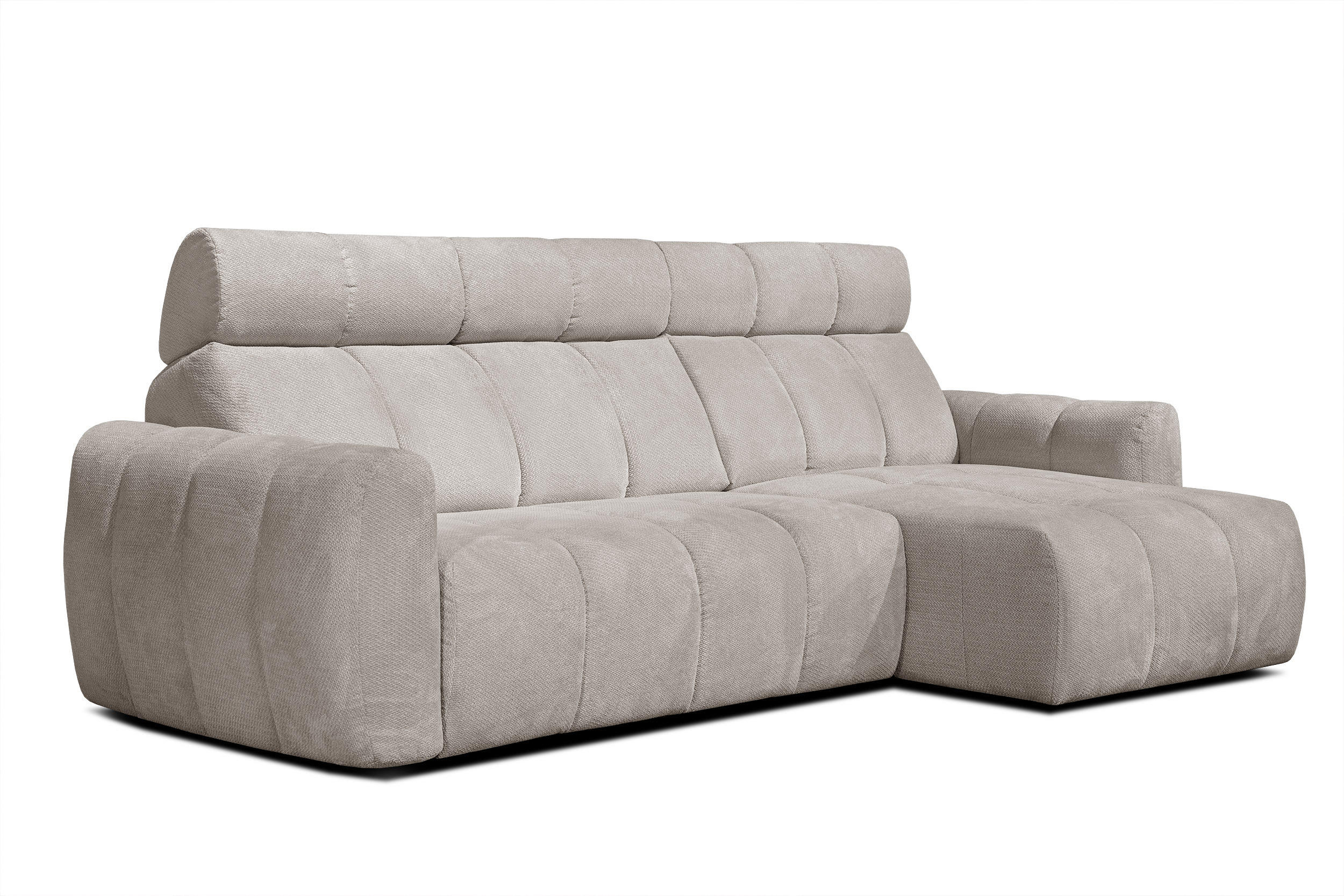 ECKSOFA KIMI 3-Sitzer, ausziehbarer Sitz, verstellbare Kopfstützen, beige - Beige/Schwarz, Holzwerkstoff/Textil (270/160cm) - Courtois Laville