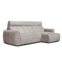 ECKSOFA KIMI 3-Sitzer, ausziehbarer Sitz, verstellbare Kopfstützen, beige - Beige/Schwarz, Holzwerkstoff/Textil (270/160cm) - Courtois Laville