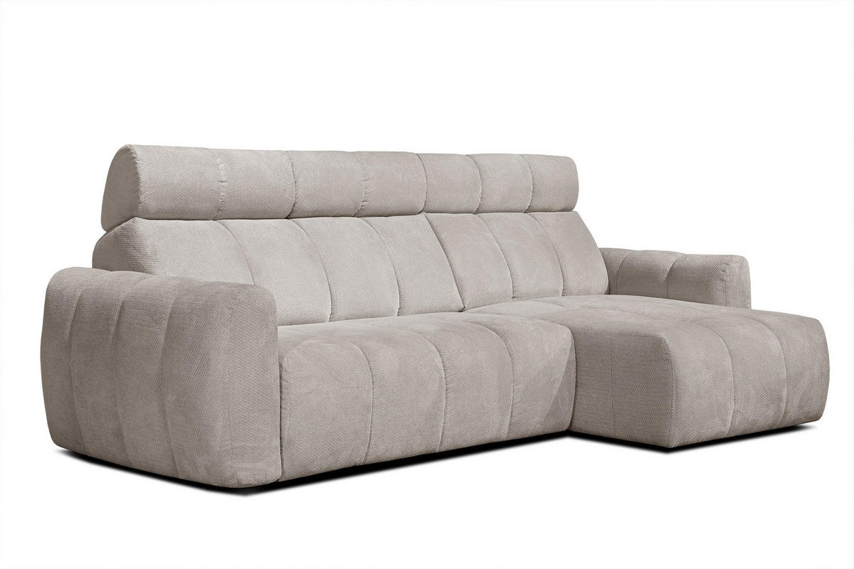 ECKSOFA KIMI 3-Sitzer, ausziehbarer Sitz, verstellbare Kopfstützen, beige - Beige/Schwarz, Holzwerkstoff/Textil (270/160cm) - Courtois Laville