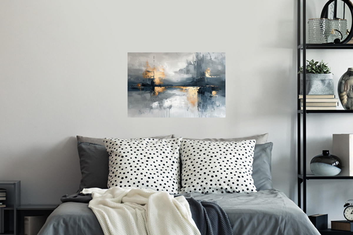 WANDTATTOO Kunst - Grau - Gold - Abstrakt 60x40 cm - Dunkelgrau, Kunststoff (60/40/0.1cm) - MuchoWow