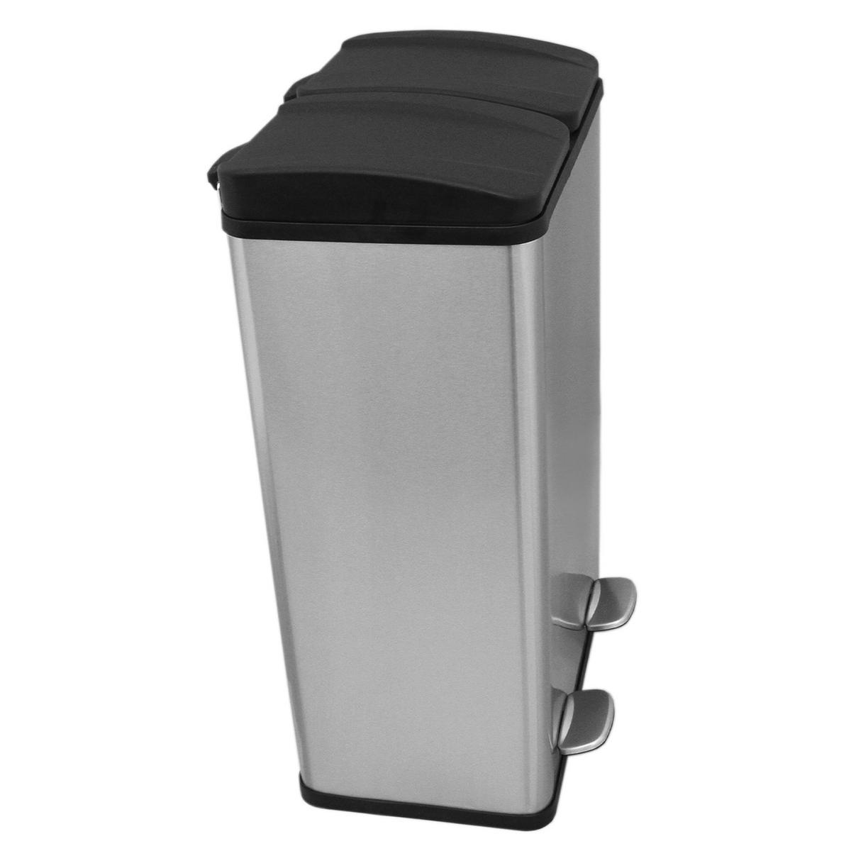 TRETMÜLLEIMER 60l Doppel Abfalleimer - Edelstahl - Alufarben, Metall (47/1/36cm) - Monstershop