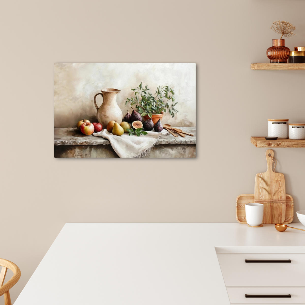 LEINWANDBILD Obst - Kräuter - Ländlich Gemälde 60x40 cm - Naturfarben, Textil (60/40cm) - MuchoWow