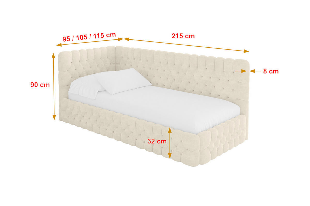 EINZELLBETT Jugendbett mit Bettkasten und Matratze H3/H4, Rechts - MULY 100x200 Beige - Naturfarben, Holzwerkstoff/Textil (100/200cm) - ALTDECOR