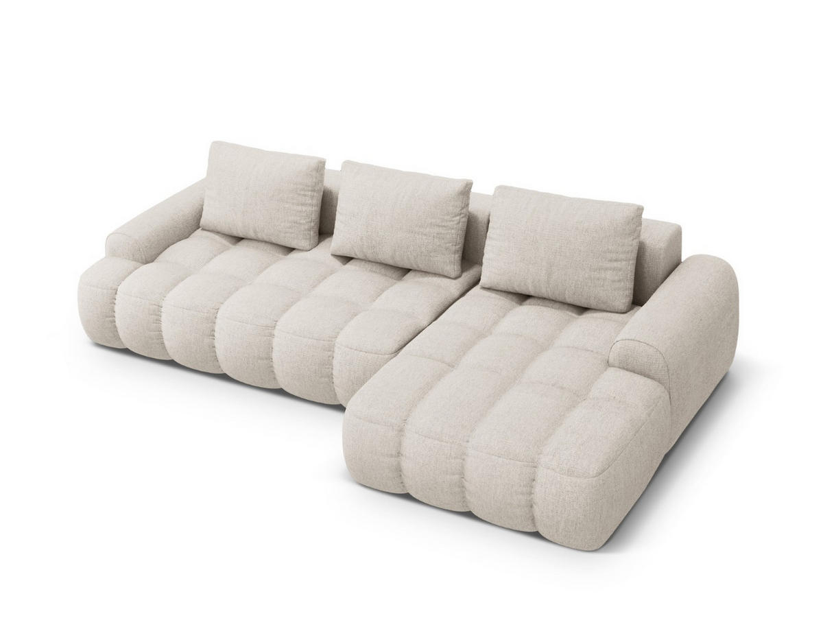 AUSKLAPPBARES-ECKSOFA rechts mit Container Linz aus strukturiertem Stoff beige 3 Sitzplätze - Beige, Textil (142/275cm) - Cosmopolitan Design