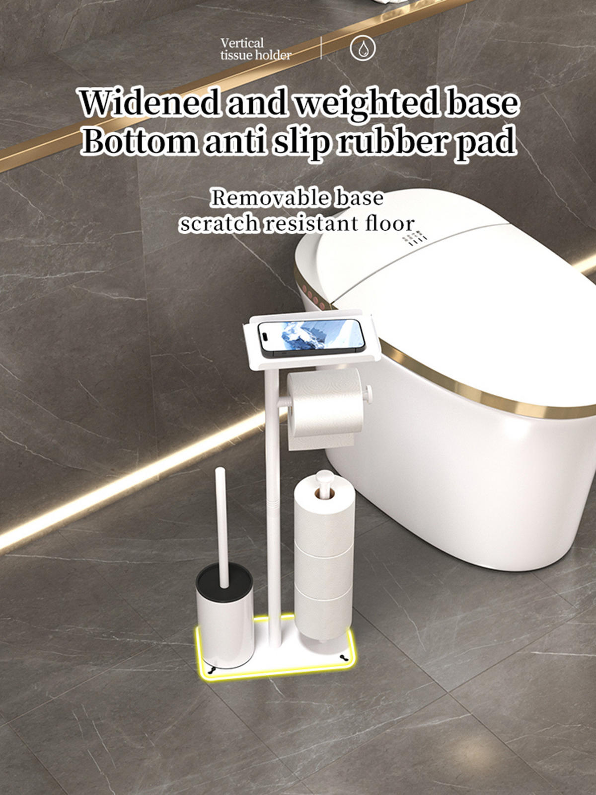 TOILETTENBÜRSTENHALTER – 2-in-1 (Weiß) 24 x 12 x 60 cm - Schwarz, Metall (12/60/24cm)