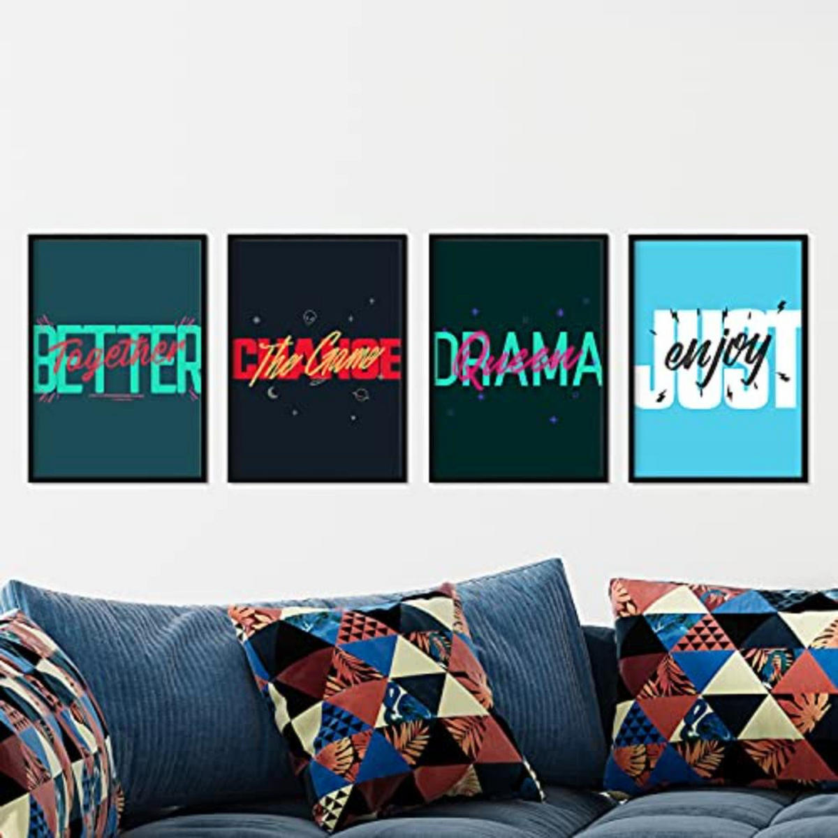 POSTER Set mit 4 blauen und grünen Etikettendesign und Motivationsnachrichten A4 Rahmenlos - Klar, Papier (29.7/3cm) - Nacnic