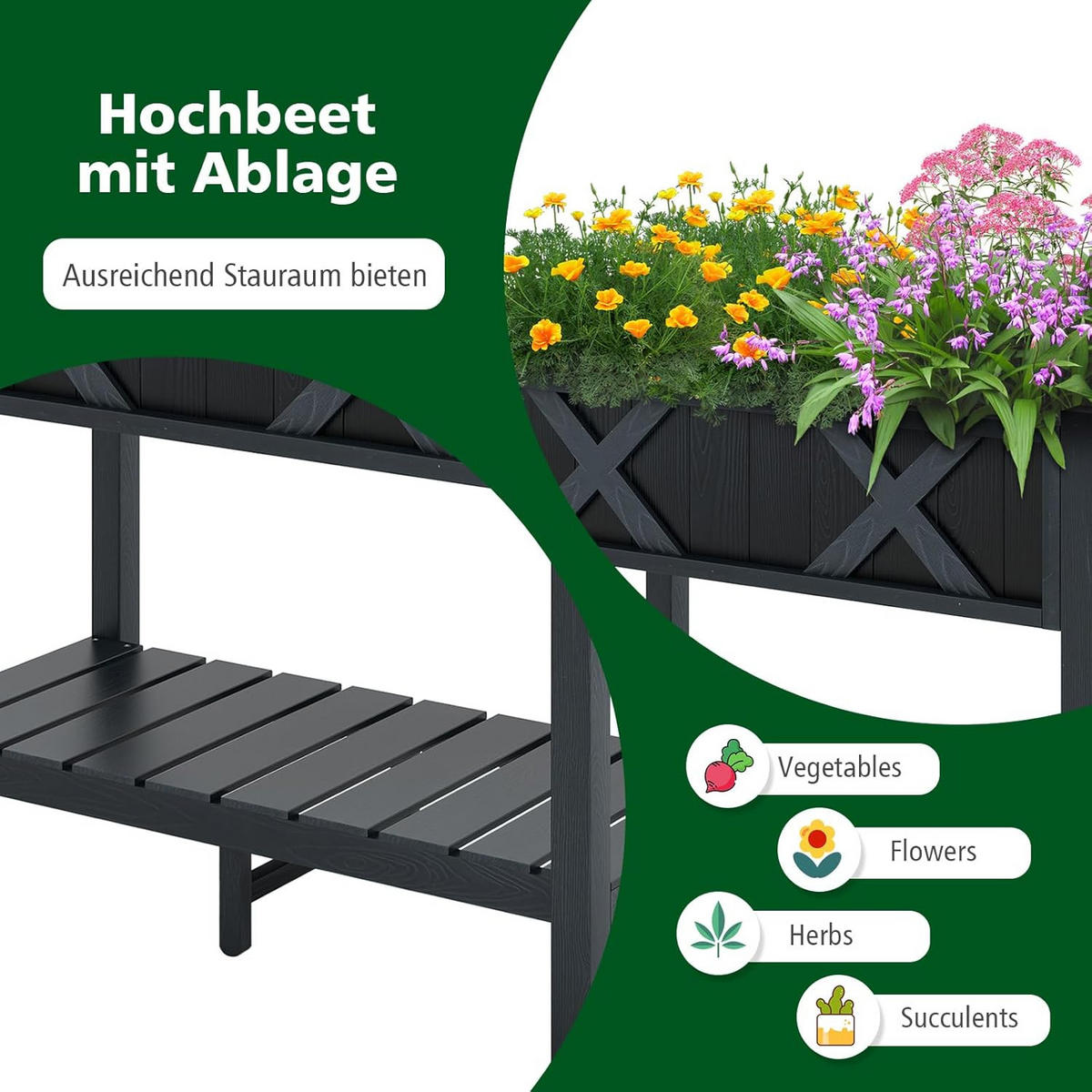 HOCHBEET Schwarz - Schwarz, Holz (86/73/45cm) - COSTWAY
